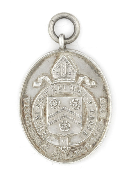 A silver medallion commemorating the 500th Anniversary of Winchester College, 1893