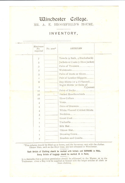 A Chernocke or "Furley's" house inventory list, circa 1910
