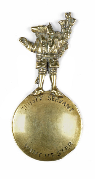 An early 20th century brass Trusty Servant caddy spoon