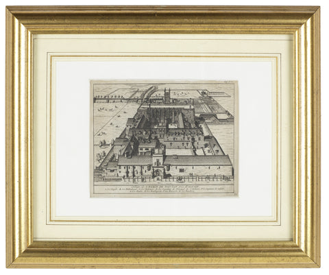 A copper plate engraving of Winchester College after David Loggan, 17th/ 18th Century