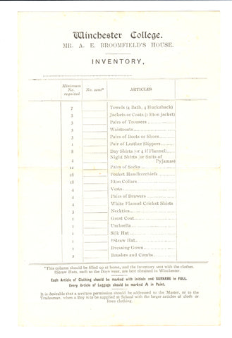 A Chernocke or "Furley's" house inventory list, circa 1910