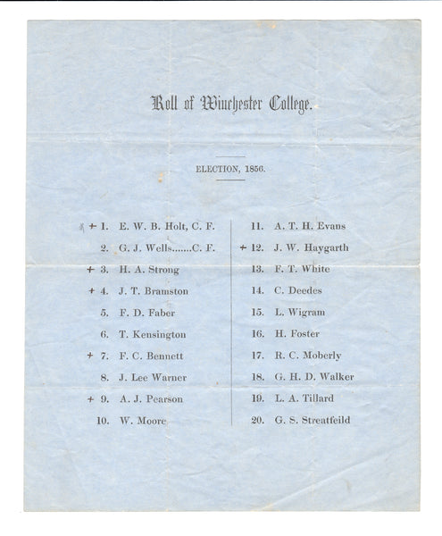 Winchester College Election Roll, 1856