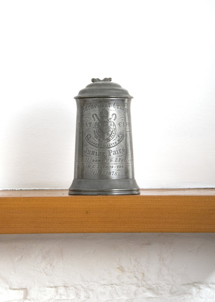 A Boat Club pewter tankard awarded for Junior Pairs, October 1878