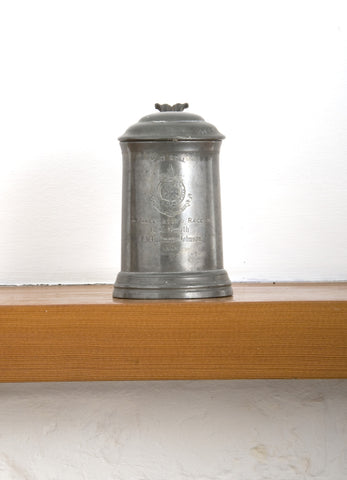 A pewter tankard awarded for the three-legged race, 1907