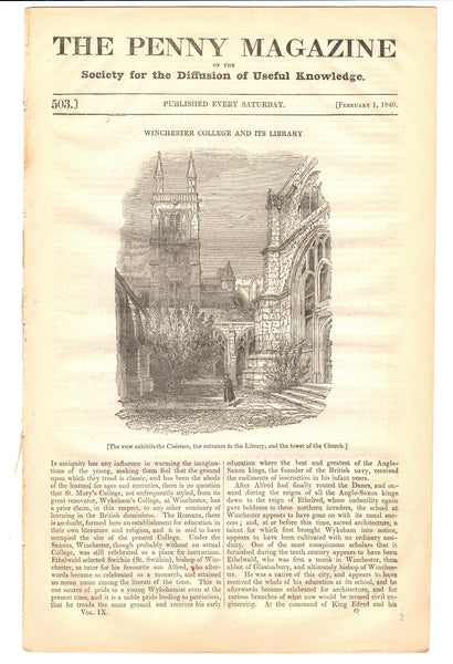 The Penny Magazine: Winchester College and Its Library, February 1st, 1840