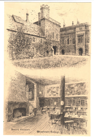 An Etching of Outer Court and Seventh Chamber, Winchester College published by W.H. Beynon of Cheltenham, circa 1890