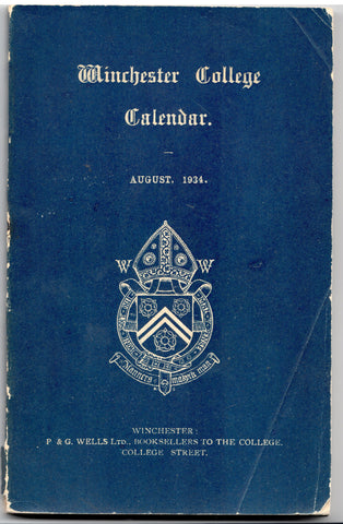 Winchester College Calendar, August, 1934
