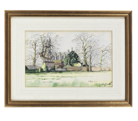 A hand-coloured and signed print of The Mill Cottage, Winchester by Peter Mumford, 1980
